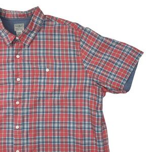 L.L. Bean XXL Plaid Shirt‎ Organic Cotton Preppy Coastal Short Sleeve 506797